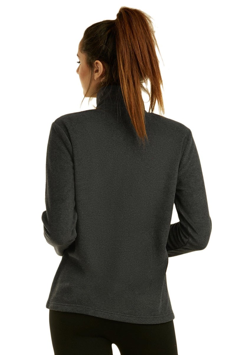 Sofra Women's Polar Fleece Full Zip Up Winter Jacket (S, Charcoal) - Image 2